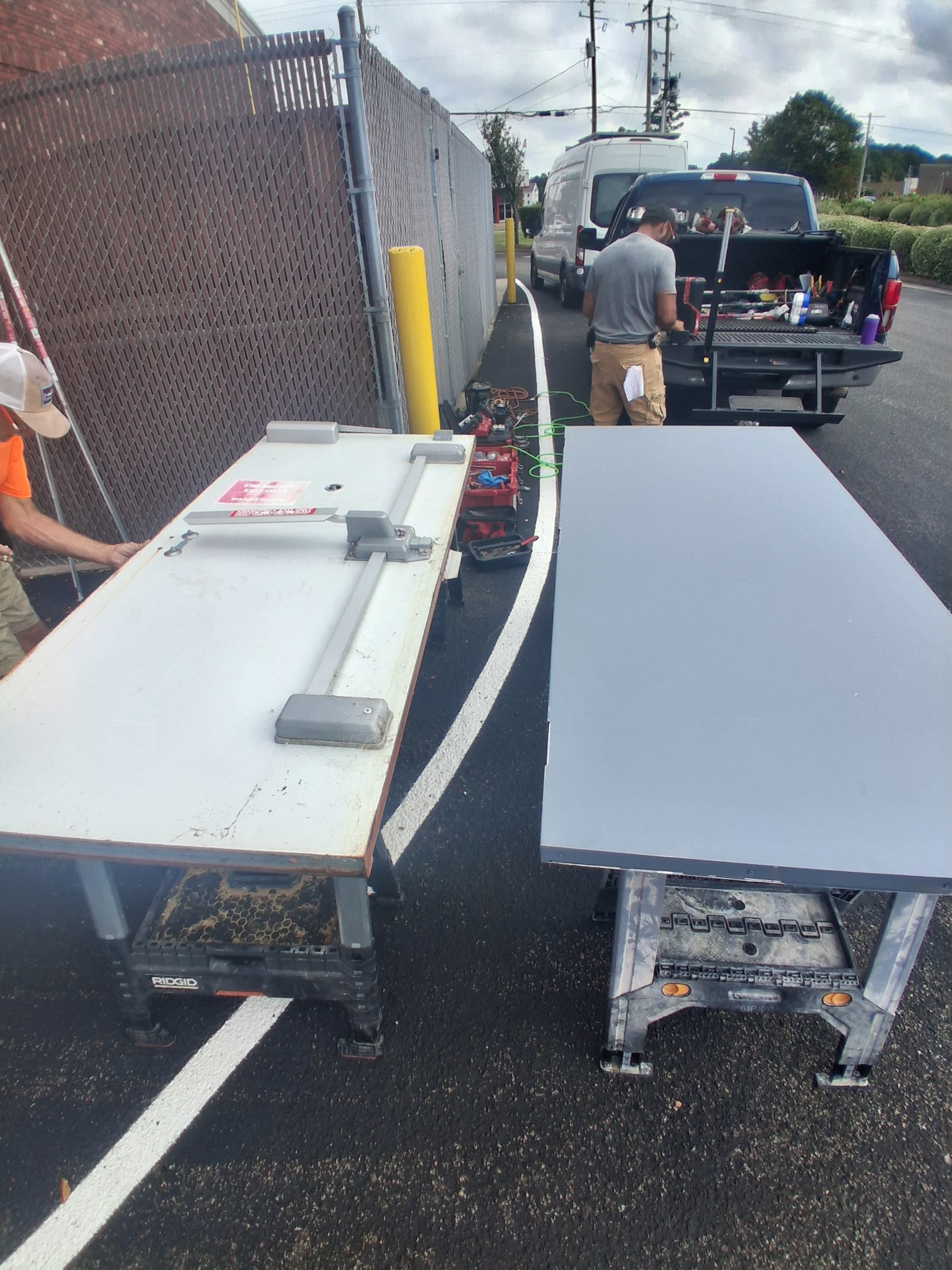 Commercial door repair in progress