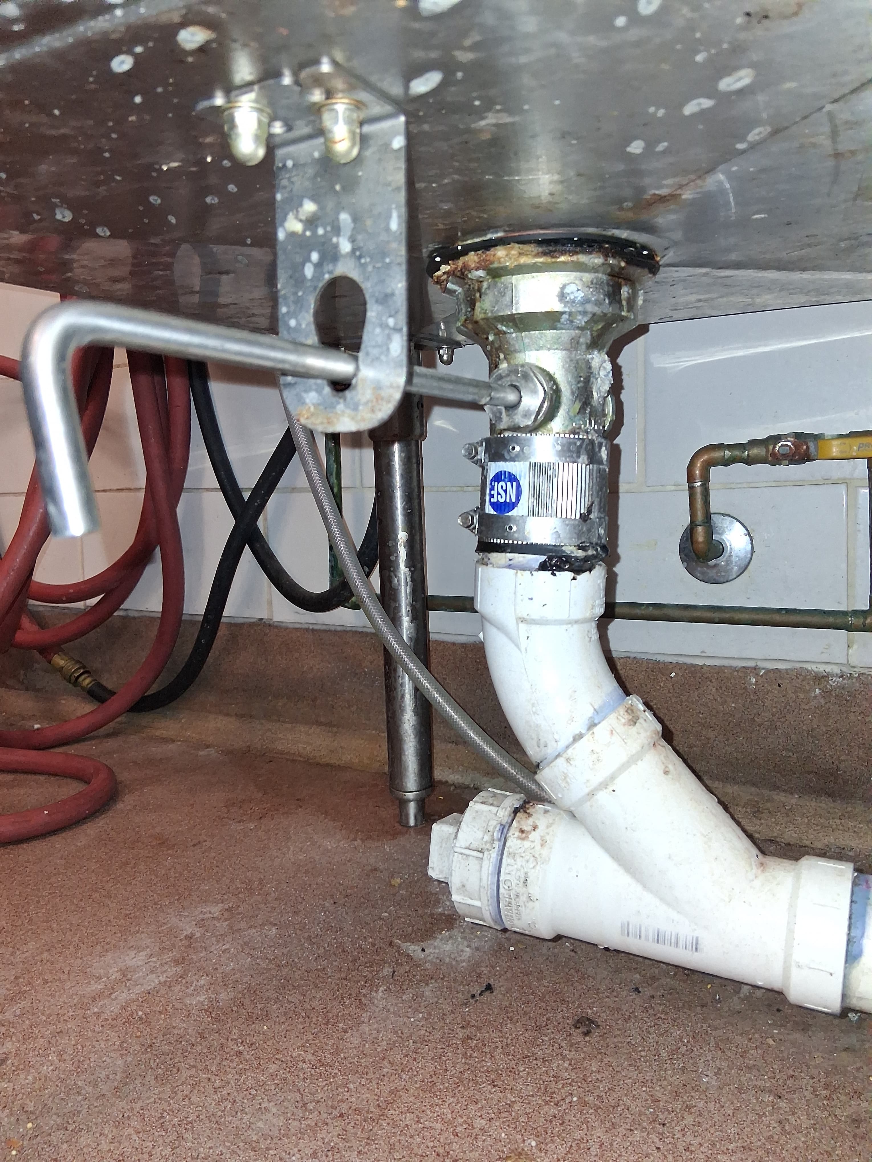Commercial commercial kitchen sink drain before replacement