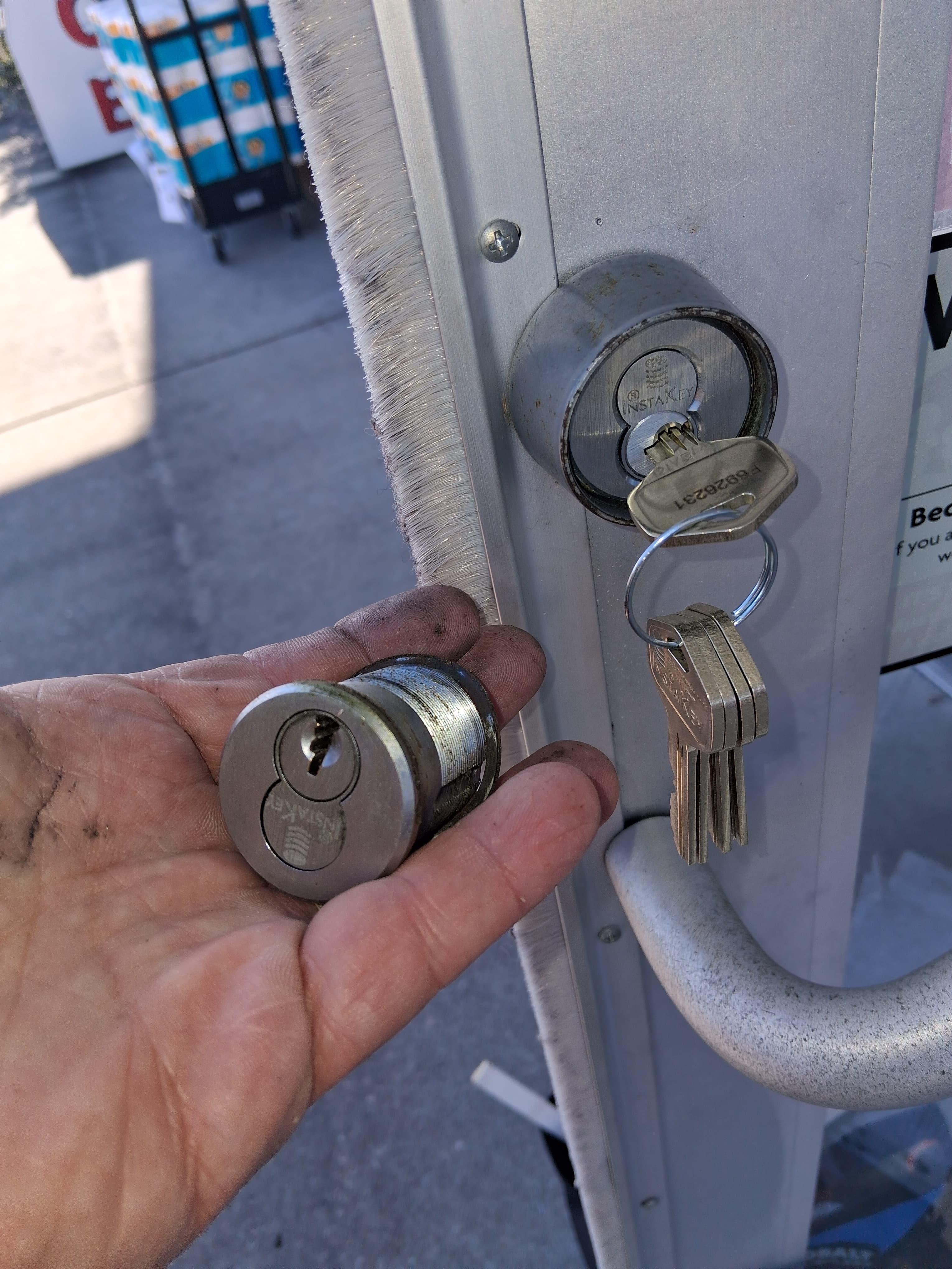 Completed commercial store front lockset